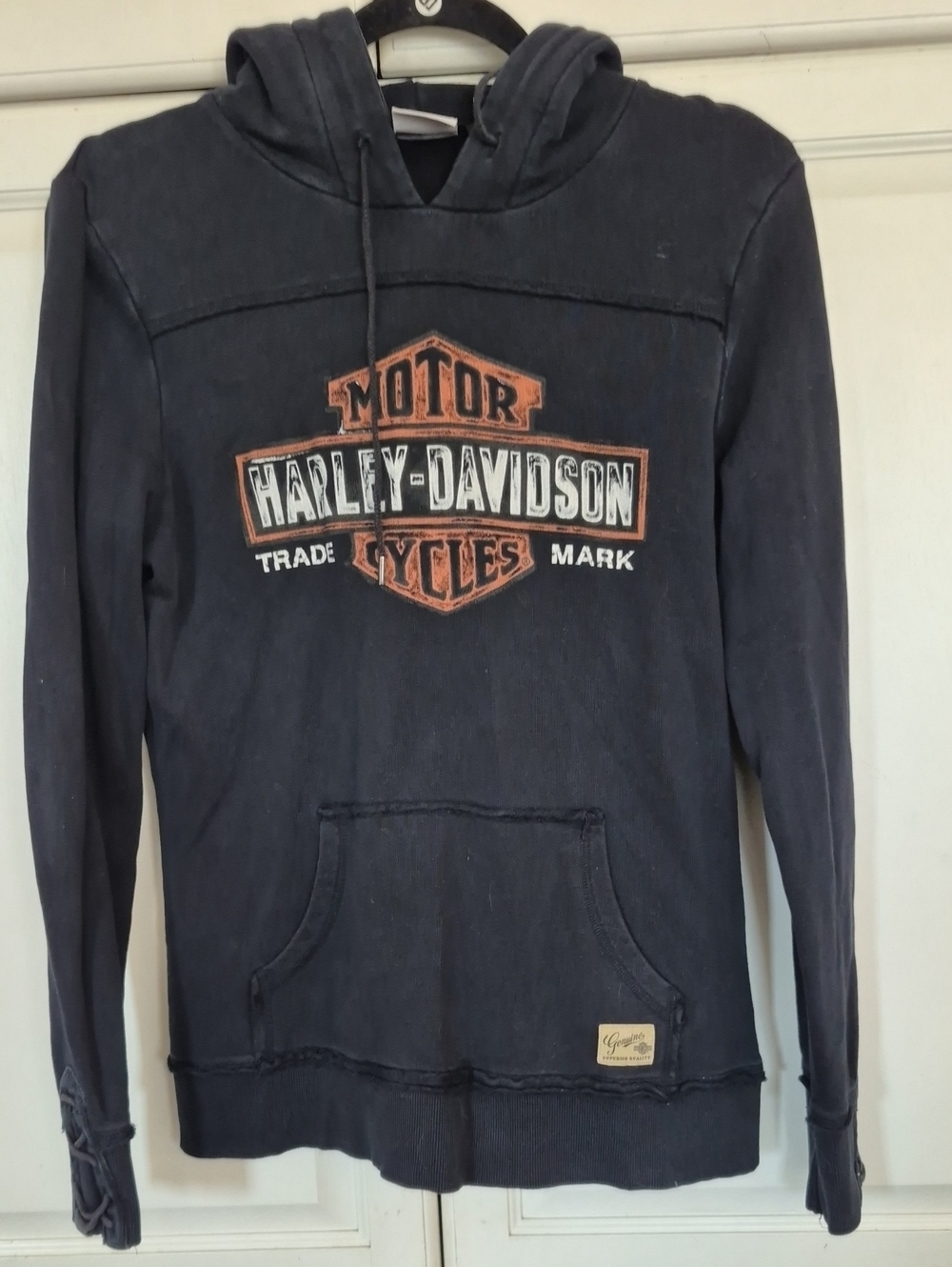 Harley-Davidson Black Hooded Pullover with Orange Logo Y2K